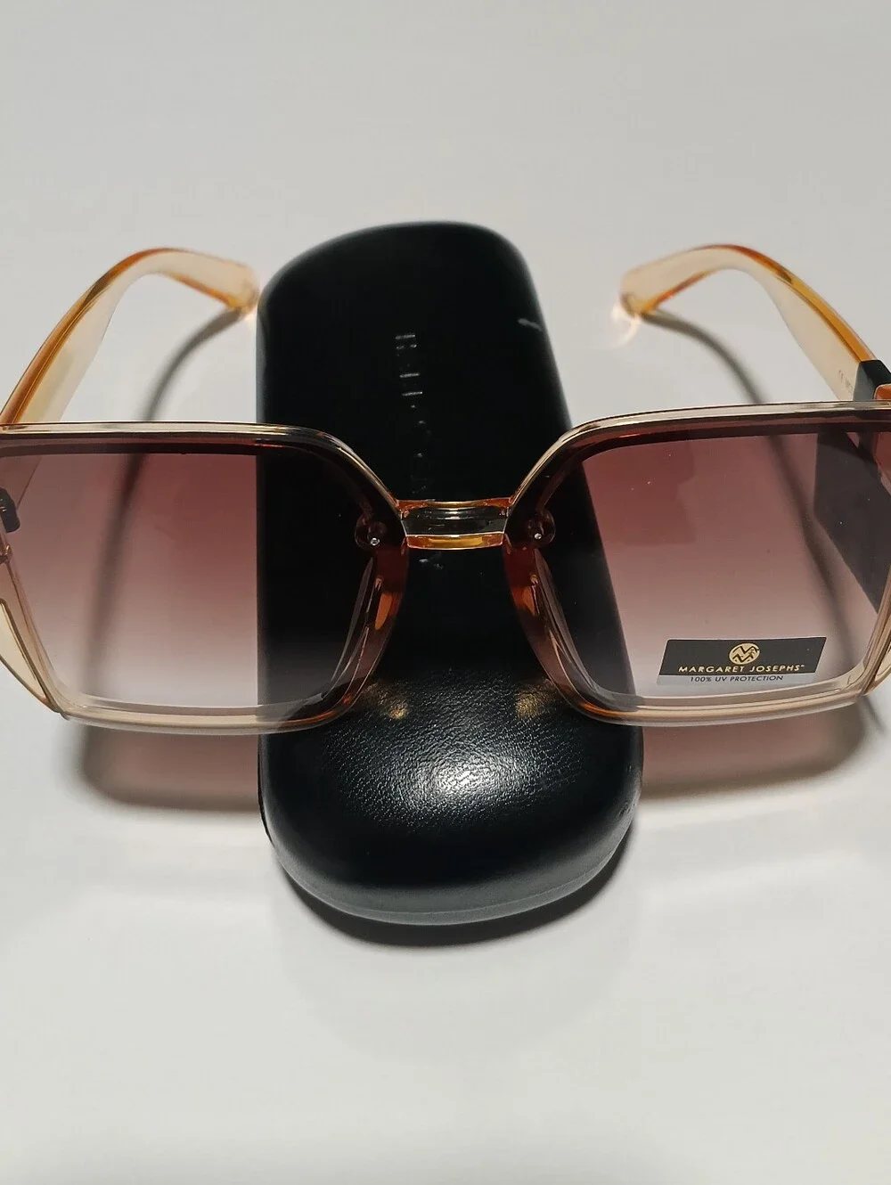 New Margaret Josephs Women's Geometric Square Sunglasses Clear Peach Pink Tint